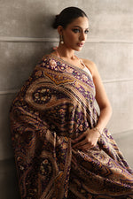 Load image into Gallery viewer, Aafrinish By Niazi Rabita Ali Rizwan Ul Haq Purple Kashidakari Shawl hand embroidered resham threads in rich earthy tones on a regal purple chiffon base Pakistan Fashion
