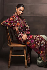Load image into Gallery viewer, Aafrinish By Niazi Rabita Ali Rizwan Ul Haq Plum Kashidakari Jacket this jacket depicts blooming gardens with feminine florals and delicate birds Pakistan Fashion
