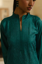 Load image into Gallery viewer, Teal  Tusser Silk Kurta
