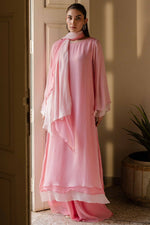 Load image into Gallery viewer, Rose Pink Layered Shirt, Palazzo &amp; Stole
