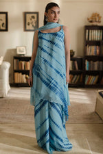 Load image into Gallery viewer, Blue Tie Dye  Shirt, Palazzo &amp; Dupatta
