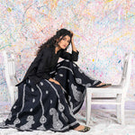 Load image into Gallery viewer, Aafrinish By Niazi Rehma Zaman Black on Black Short Kurti Long Sharrara Splatter Painting
