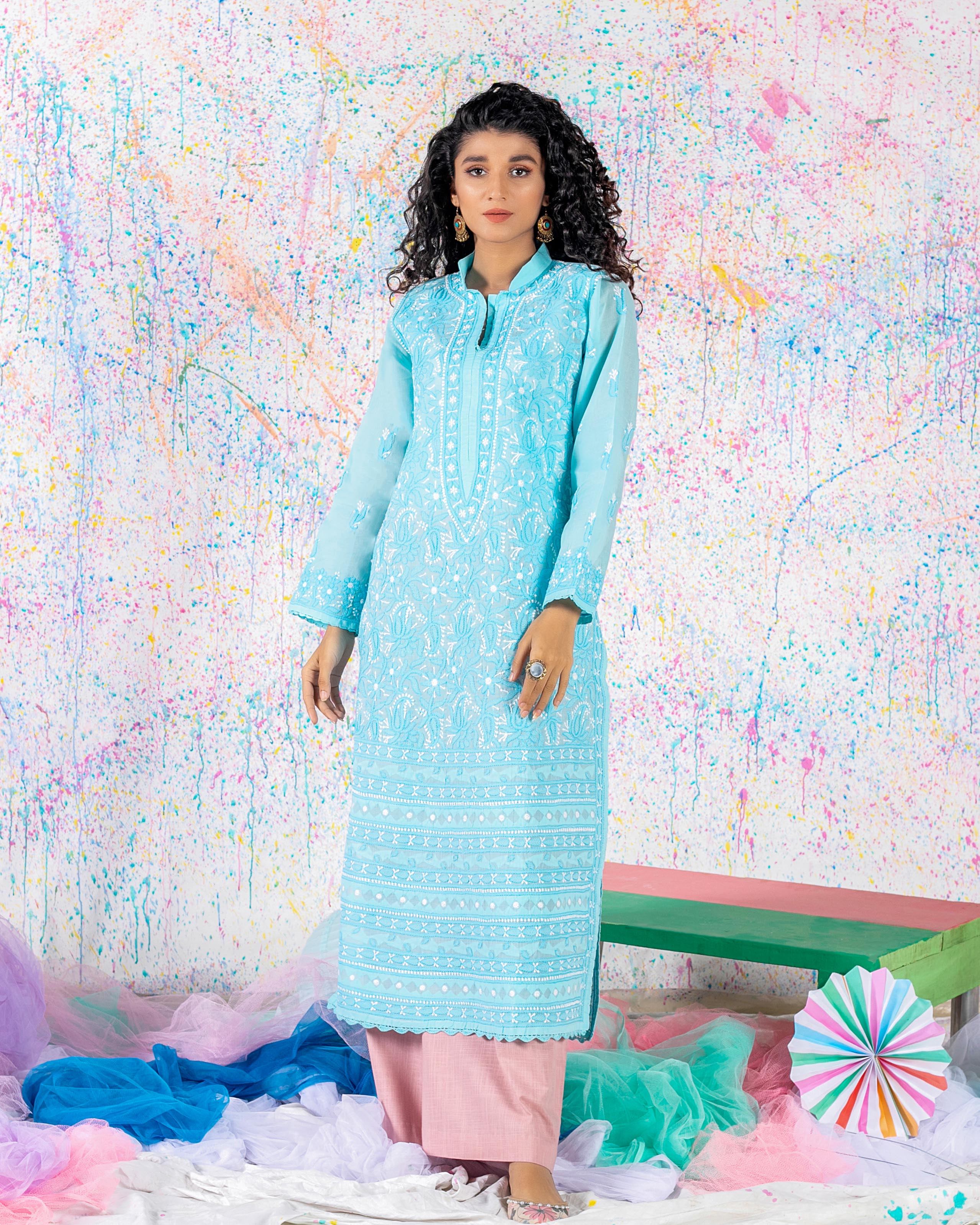 Sky Blue Chikankari Kurta – Aafrinish by Niazi