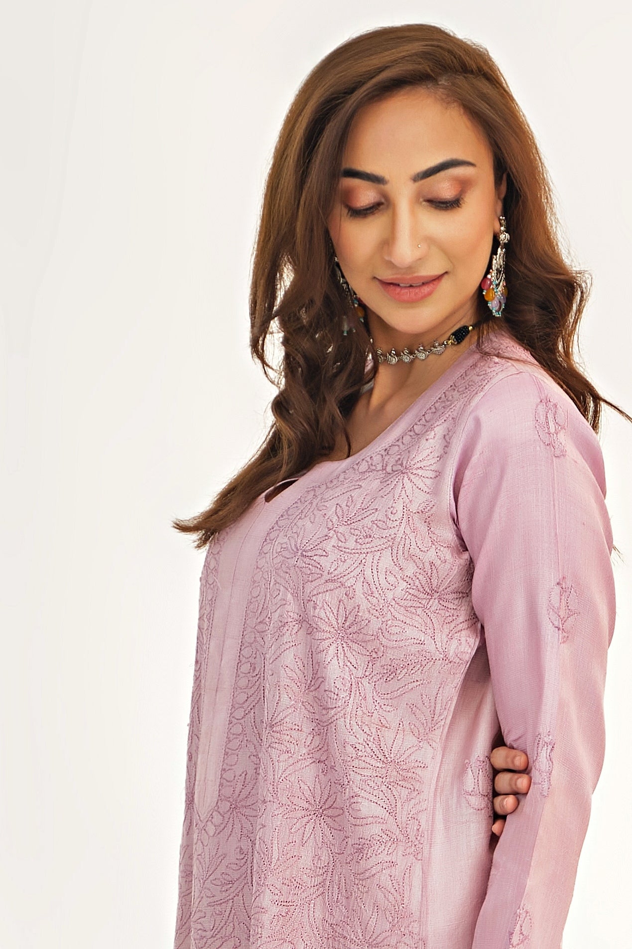 Pale Mauve Tusser Silk Kurta