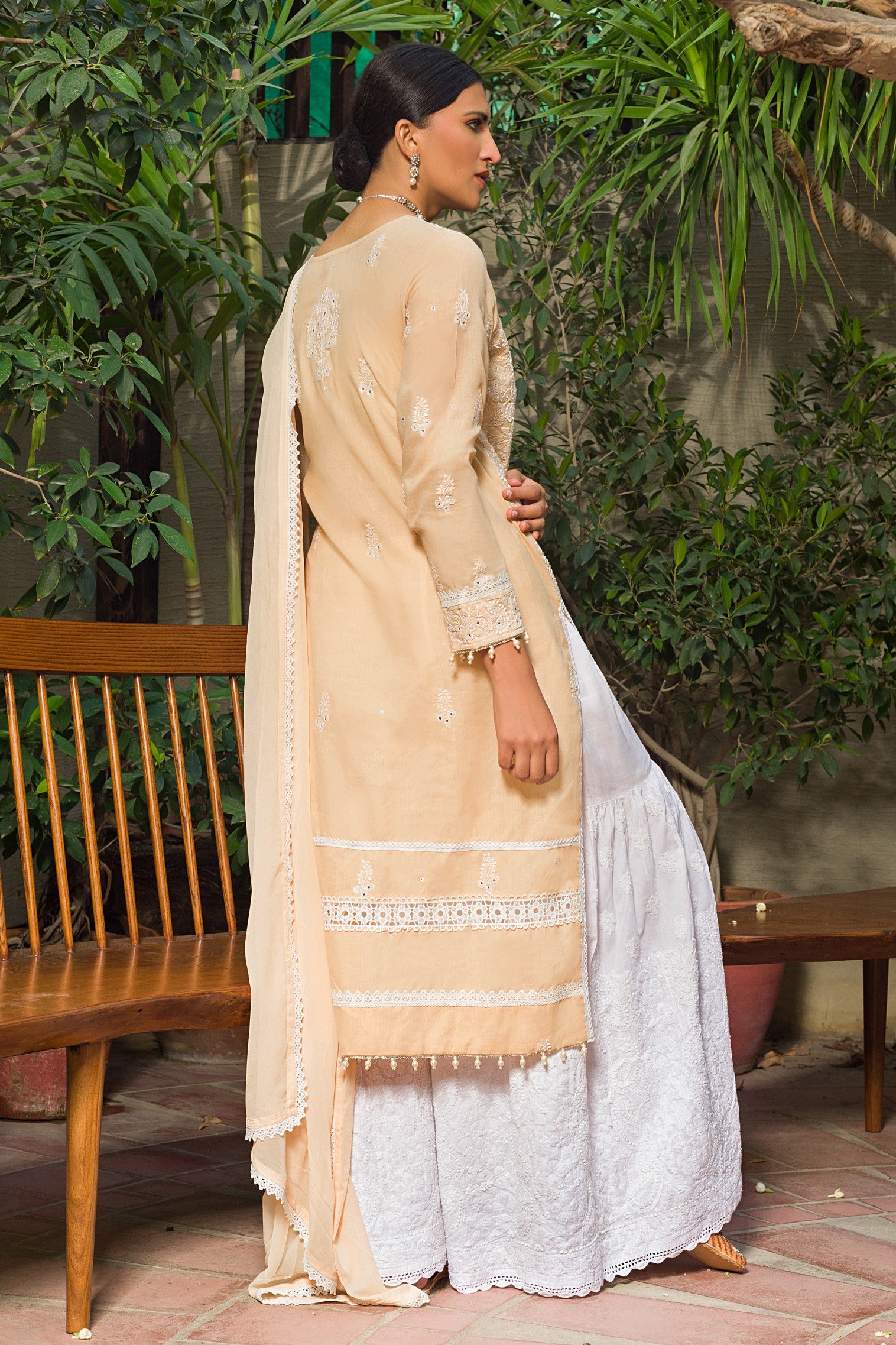 Aafrinish by Niazi Ekra Faiz Elegant Beige Chikankari and Mirror Work Kurta