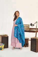 Load image into Gallery viewer, Cyan &amp; Mauve Floral Kantha Dupatta
