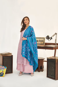 Cyan & Mauve Floral Kantha Dupatta