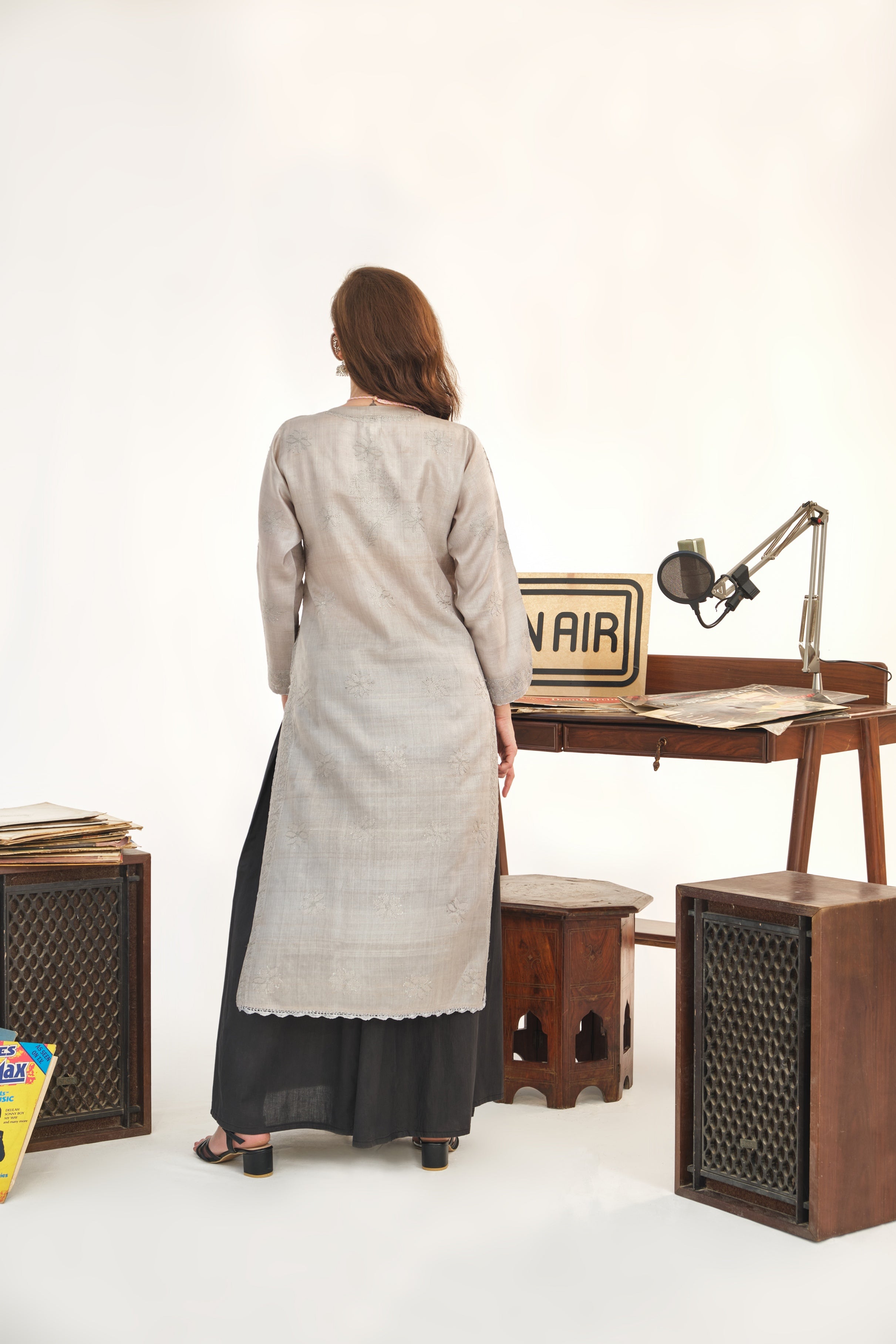 Cloud Grey Tusser Silk Kurta