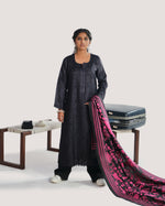 Load image into Gallery viewer, Black and Hot Pink Tree of Life Kantha Dupatta
