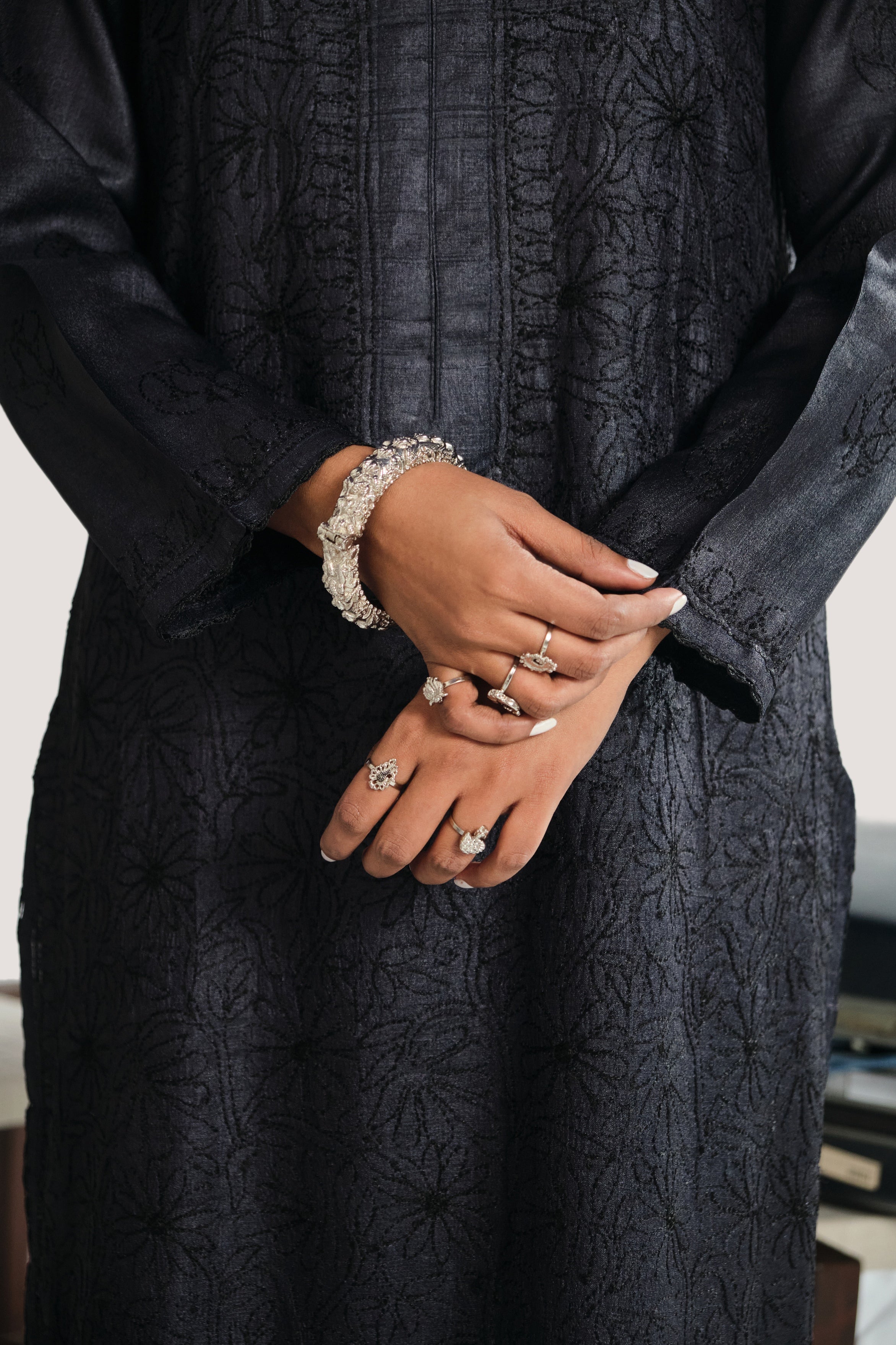 Black Tusser Silk Kurta
