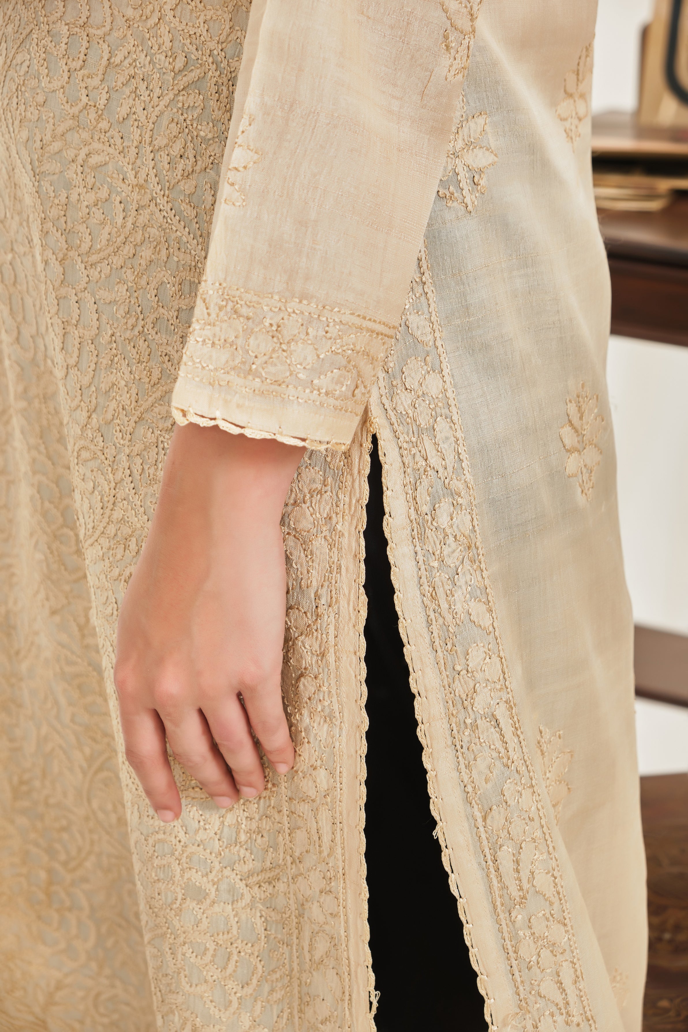 Wheat Tusser Silk Kurta