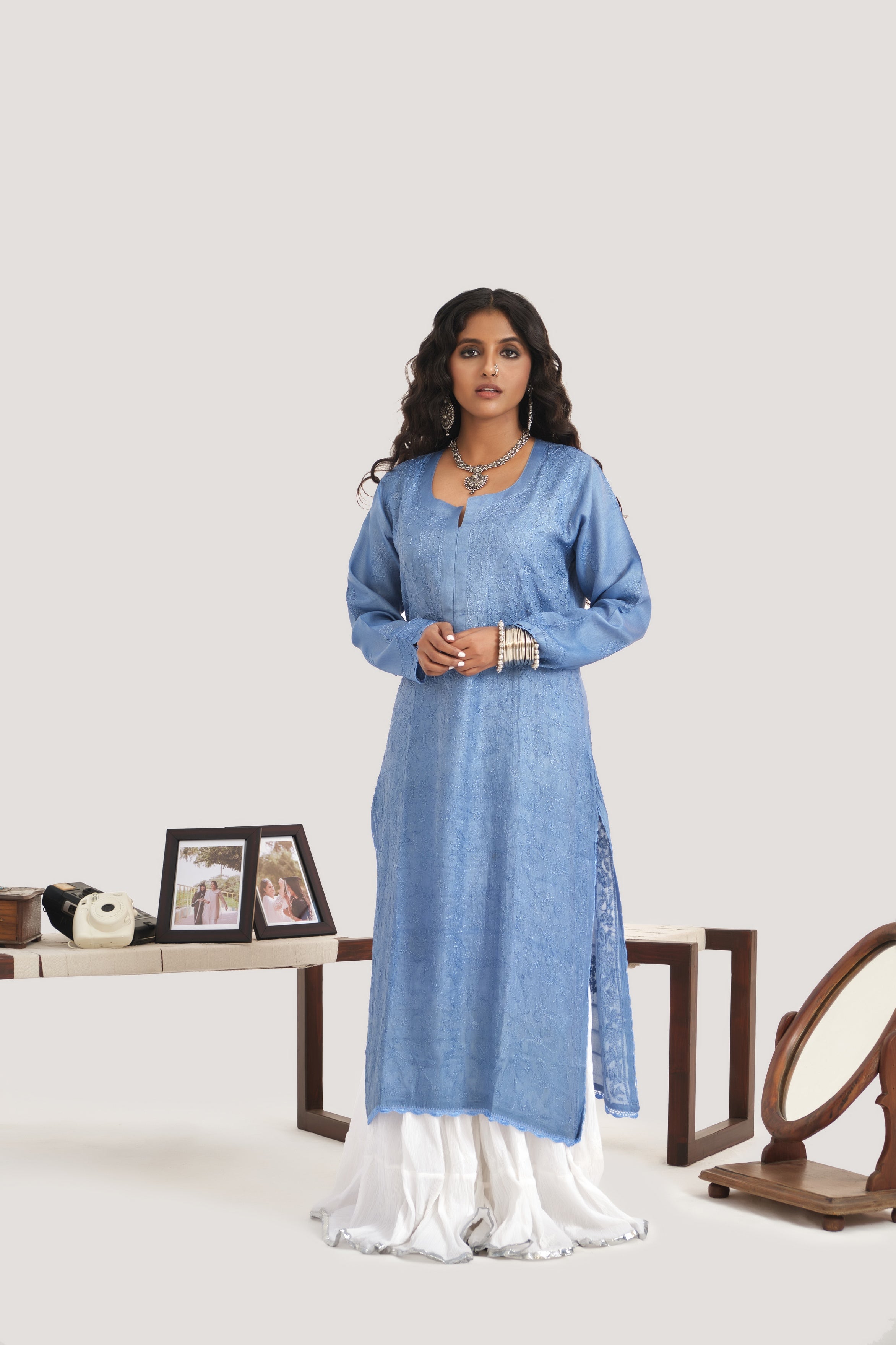 Cornflower Blue Tusser Silk Kurta