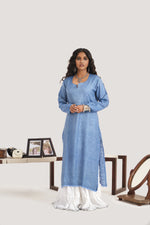 Load image into Gallery viewer, Cornflower Blue Tusser Silk Kurta
