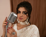 Load image into Gallery viewer, Aafrinish By Niazi Zara Peerzada Noor Jehan Se Noor 1950s Chikankari Mukesh Saree Sari  Brown  Background Asad Bin Javed Nur Jehan
