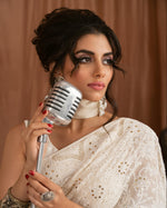 Load image into Gallery viewer, Aafrinish By Niazi Zara Peerzada Noor Jehan Se Noor 1950s Chikankari Mukesh Saree Sari  Brown  Background Asad Bin Javed Nur Jehan
