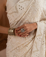 Load image into Gallery viewer, Aafrinish By Niazi Zara Peerzada Noor Jehan Se Noor 1950s Chikankari Mukesh Saree Sari  Brown  Background Asad Bin Javed Nur Jehan
