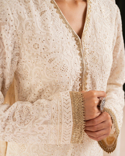 80s Chikankari Straight Kurta Dupatta Shalwar Aafrinish by Niazi
