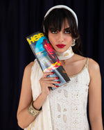 Load image into Gallery viewer, Aafrinish By Niazi Zara Peerzada Noor Jehan Se Noor 70s Chikankari Short Kurta, Dupatta &amp; Gharara Pants  Blue  Background Asad Bin Javed Vintage Pakistan Fashion Herald Magazine
