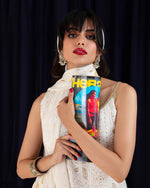 Load image into Gallery viewer, Aafrinish By Niazi Zara Peerzada Noor Jehan Se Noor 70s Chikankari Short Kurta, Dupatta &amp; Gharara Pants  Blue  Background Asad Bin Javed Vintage Pakistan Fashion Herald Magazine
