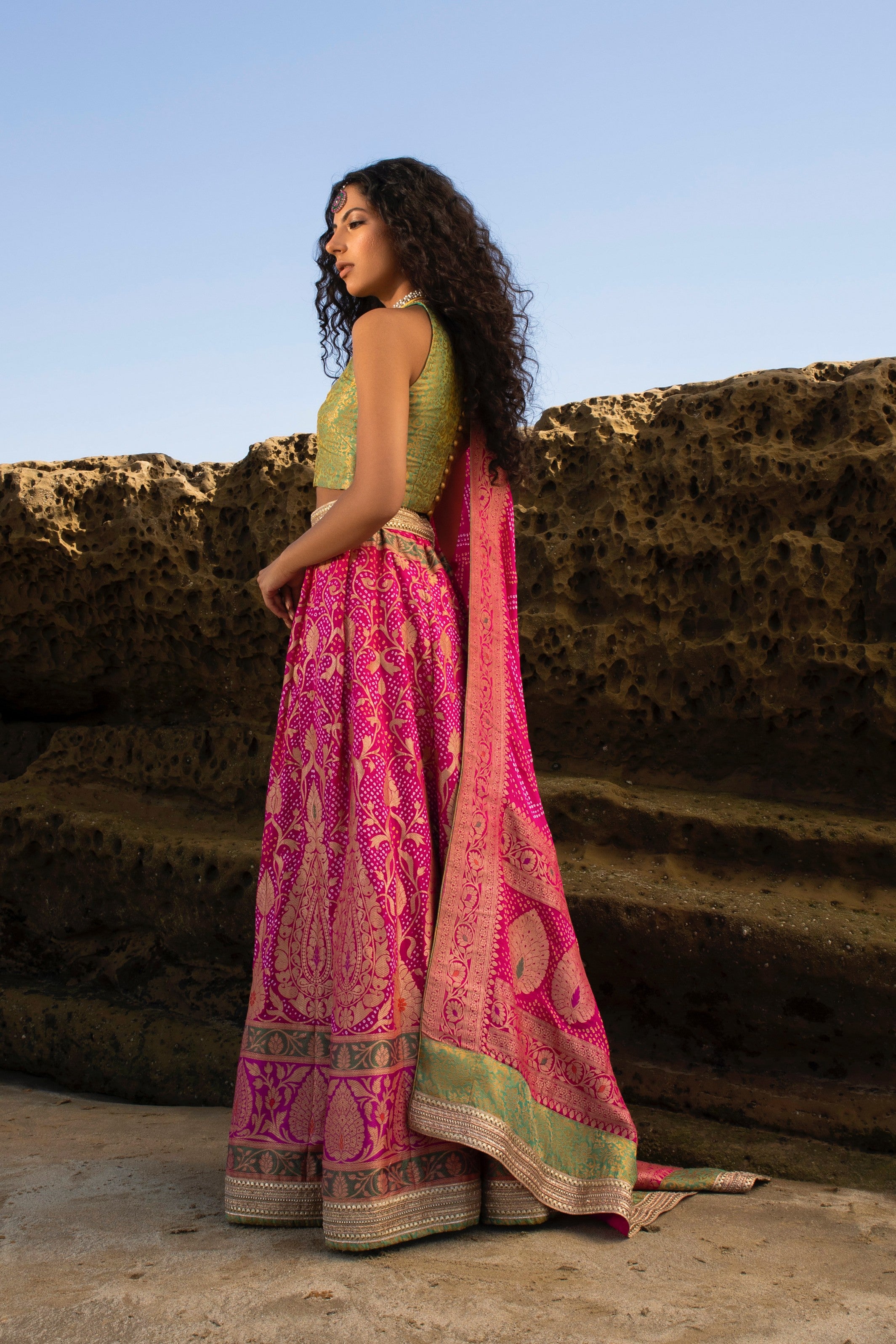 Aafrinish By Niazi Nimra Jacob Gibran Jamshed Mubarak Village Beach Vibrant Fuschia Lehnga Choli Pakistan Fashion