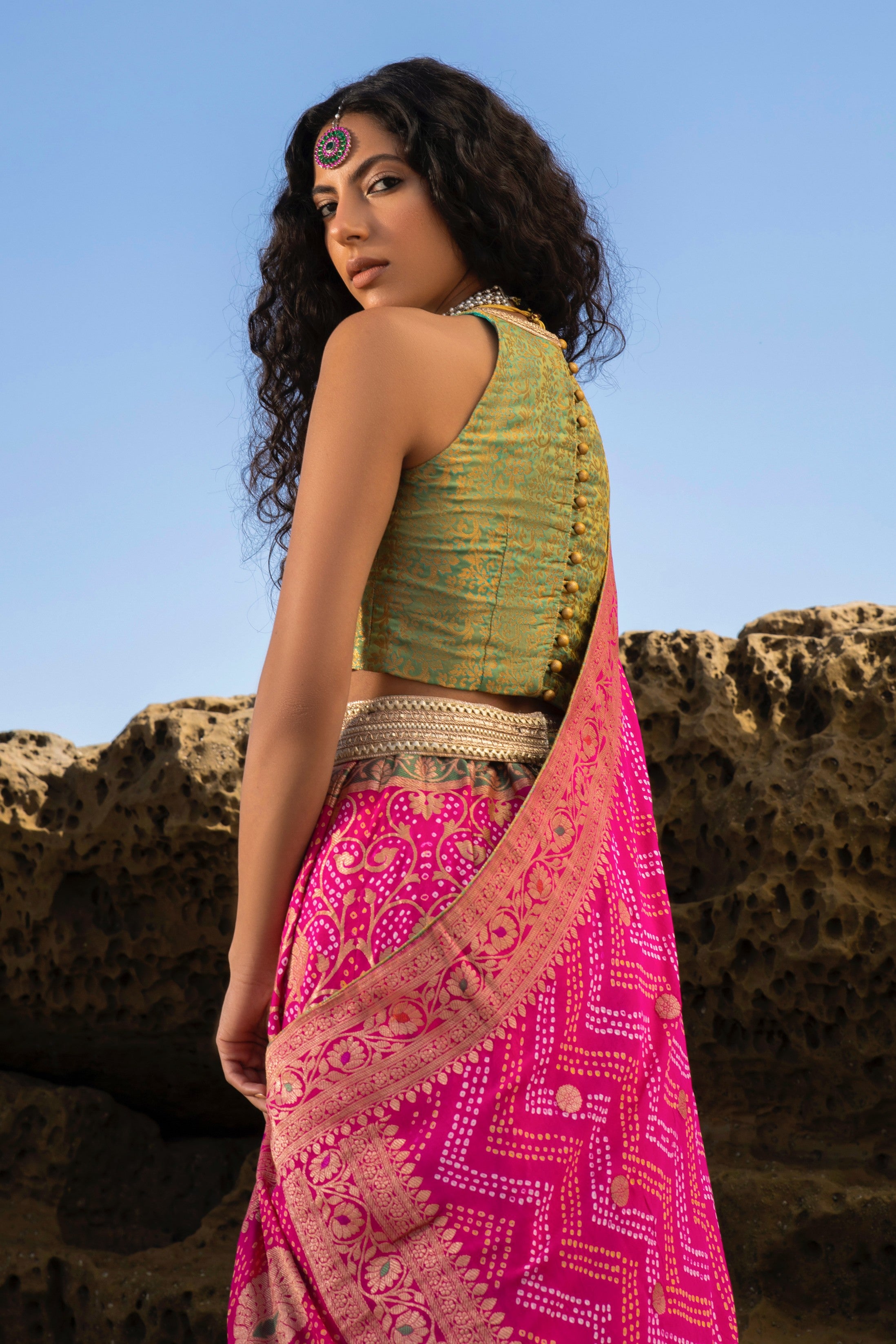 Aafrinish By Niazi Nimra Jacob Gibran Jamshed Mubarak Village Beach Vibrant Fuschia Lehnga Choli Pakistan Fashion