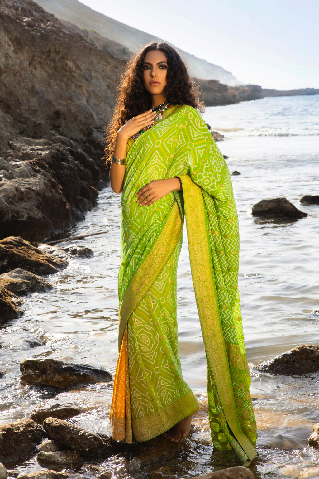 Aafrinish By Niazi Bhandani Chundri Chunri Saree Lemon Yellow Saffron Zesty Lime Green Saree Sari Nimra Jacob