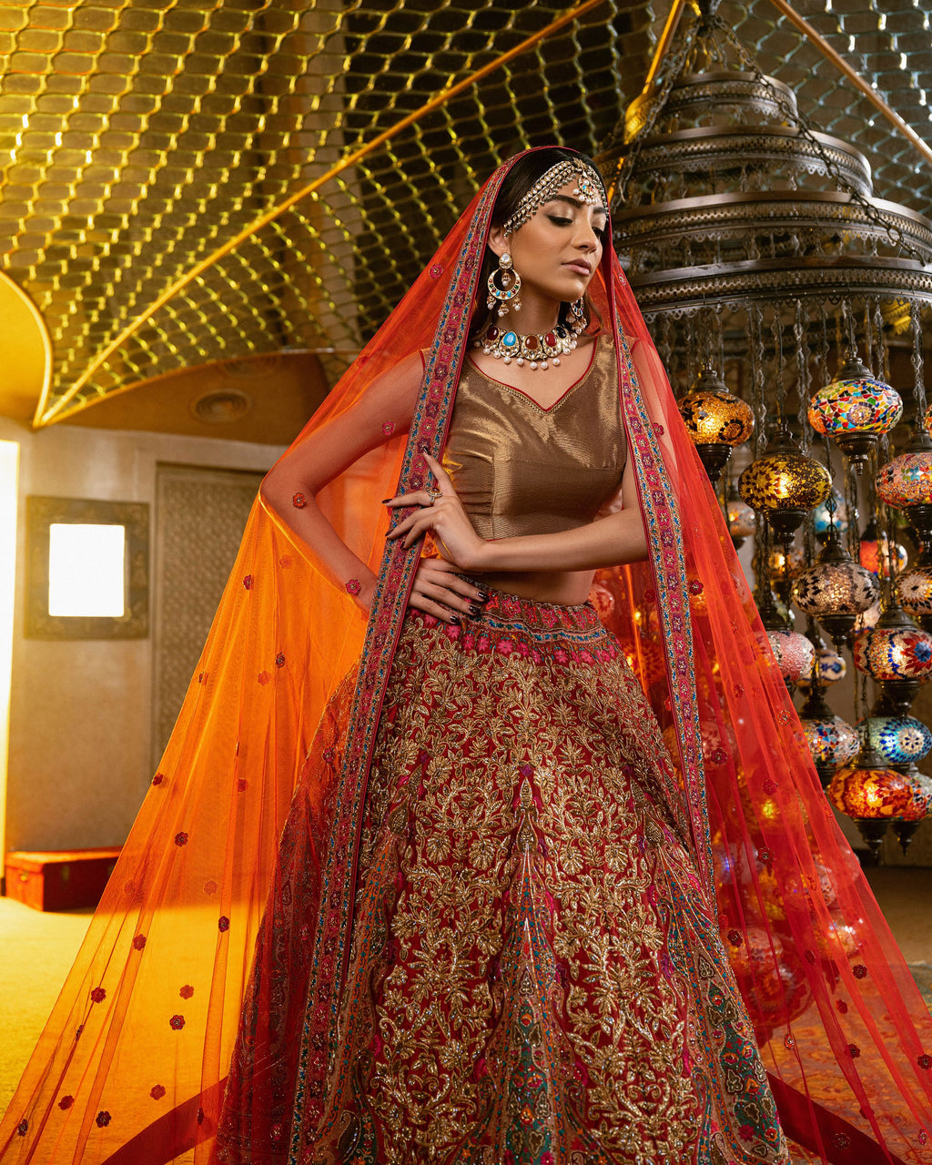 Aafrinish By Niazi Natalia Calling Asad Bin Javed Cherry Red Lehnga Lehenga Bridal Haveli