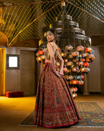 Load image into Gallery viewer, Aafrinish By Niazi Natalia Calling Asad Bin Javed Cherry Red Lehnga Lehenga Bridal Haveli
