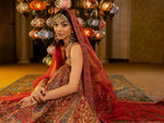 Load image into Gallery viewer, Aafrinish By Niazi Natalia Calling Asad Bin Javed Cherry Red Lehnga Lehenga Bridal Haveli
