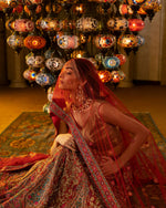 Load image into Gallery viewer, Aafrinish By Niazi Natalia Calling Asad Bin Javed Cherry Red Lehnga Lehenga Bridal Haveli
