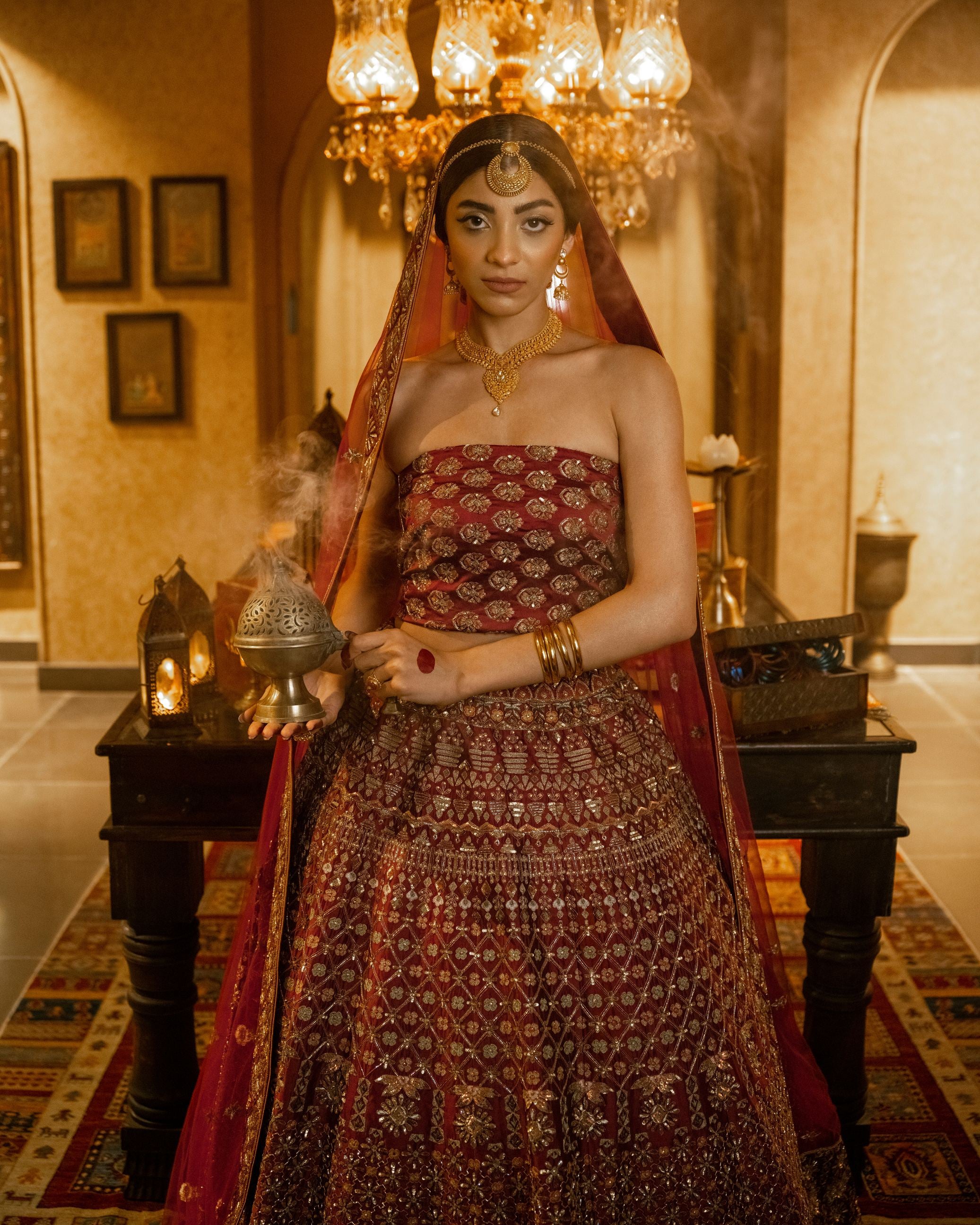 Aafrinish By Niazi Natalia Calling Asad Bin Javed Garnet Maroon zari Lehnga Lehenga Bridal Haveli