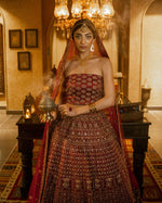 Load image into Gallery viewer, Aafrinish By Niazi Natalia Calling Asad Bin Javed Garnet Maroon zari Lehnga Lehenga Bridal Haveli
