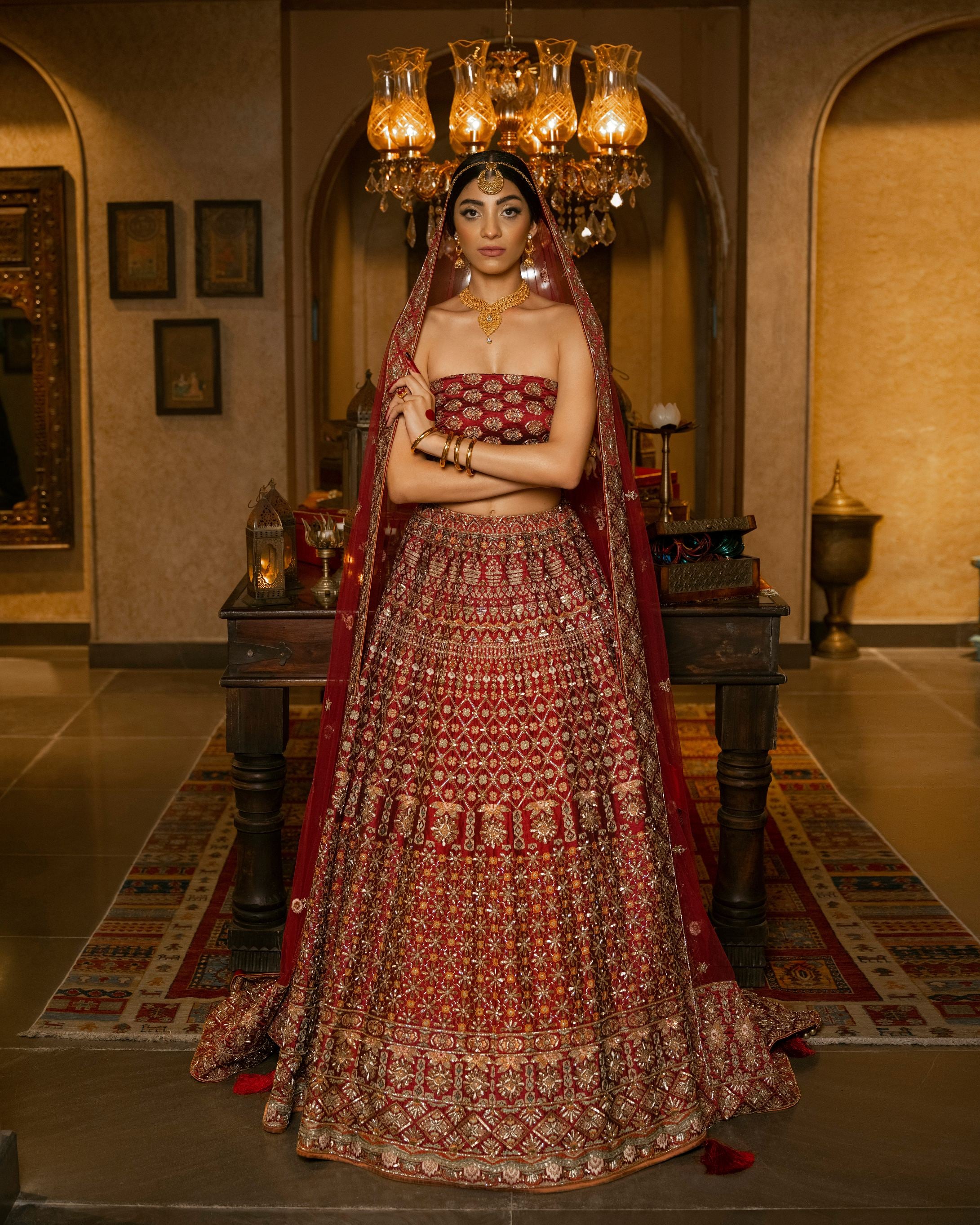 Aafrinish By Niazi Natalia Calling Asad Bin Javed Garnet Maroon zari Lehnga Lehenga Bridal Haveli