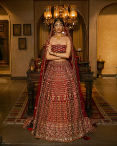 Aafrinish By Niazi Natalia Calling Asad Bin Javed Garnet Maroon zari Lehnga Lehenga Bridal Haveli