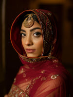 Load image into Gallery viewer, Aafrinish By Niazi Natalia Calling Asad Bin Javed Garnet Maroon zari Lehnga Lehenga Bridal Haveli
