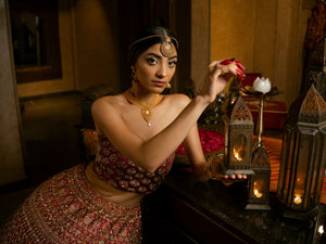 Aafrinish By Niazi Natalia Calling Asad Bin Javed Garnet Maroon zari Lehnga Lehenga Bridal Haveli