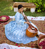Load image into Gallery viewer, Aafrinish By Niazi Zooni Sheikh Baby Blue Angharkha Outdoor Garden Carpet Sitar
