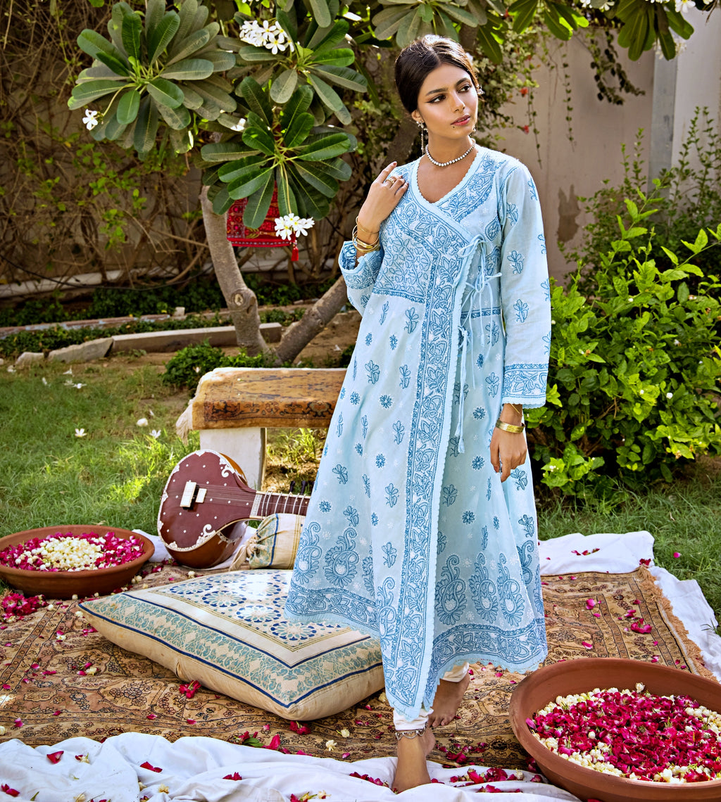 Aafrinish By Niazi Zooni Sheikh Baby Blue Angharkha Outdoor Garden Carpet Sitar