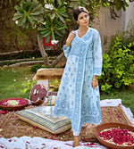 Load image into Gallery viewer, Aafrinish By Niazi Zooni Sheikh Baby Blue Angharkha Outdoor Garden Carpet Sitar
