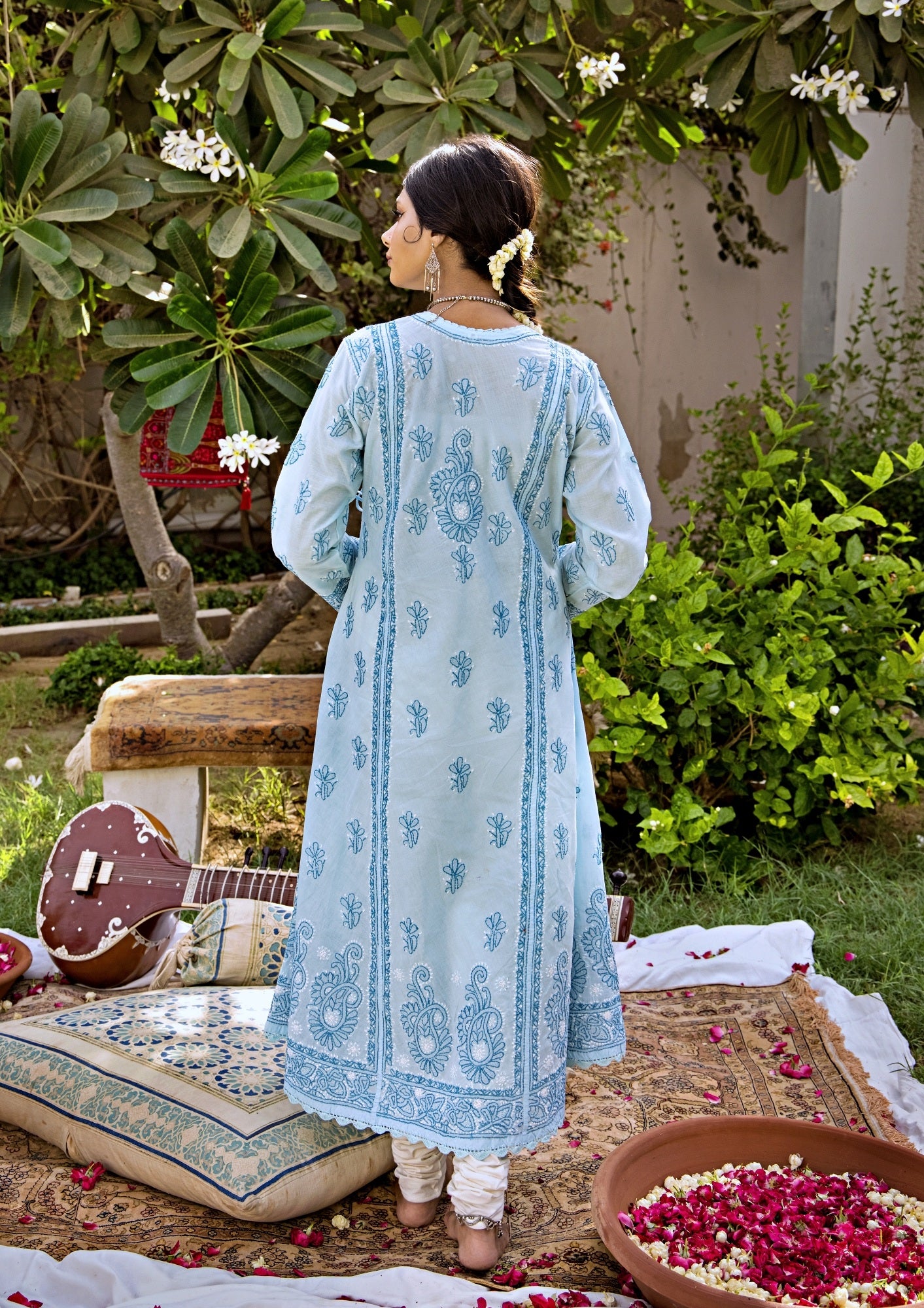 Aafrinish By Niazi Zooni Sheikh Baby Blue Angharkha Outdoor Garden Carpet Sitar