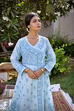 Load image into Gallery viewer, Aafrinish By Niazi Zooni Sheikh Baby Blue Angharkha Outdoor Garden Carpet Sitar
