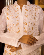 Load image into Gallery viewer, Aafrinish By Niazi Zooni Sheikh White Chikankari Kurta Hand Embroidery Vintage Gota Patti
