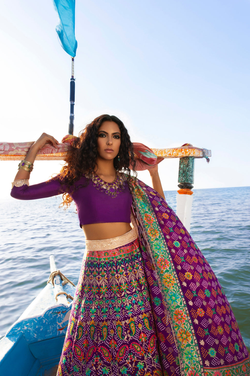 Aafrinish By Niazi Purple Lehnga Choli  Chundri Chunri Meenakari Karachi Boat Mubarak Village Nimra Jacob