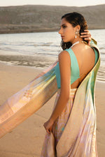 Load image into Gallery viewer, Aafrinish By Niazi Nimra Jacob Gibran Jamshed Mubarak Village Beach Pastel pink, Lavender and Turquoise Lehnga Choli Pakistan Fashion Soothing

