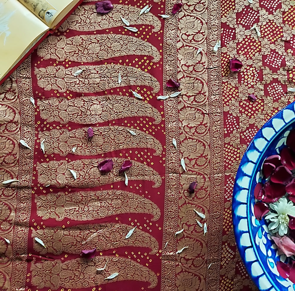 Crimson Red Kutchi Chundri Saree