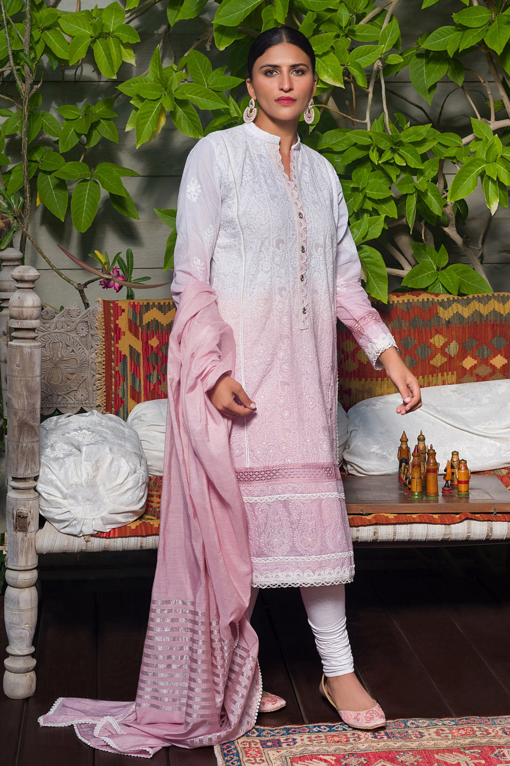 Aafrinish by Niazi Ekra Faiz Elegant Tea Pink Shaded Chikankari Kurta Nadir Toosy