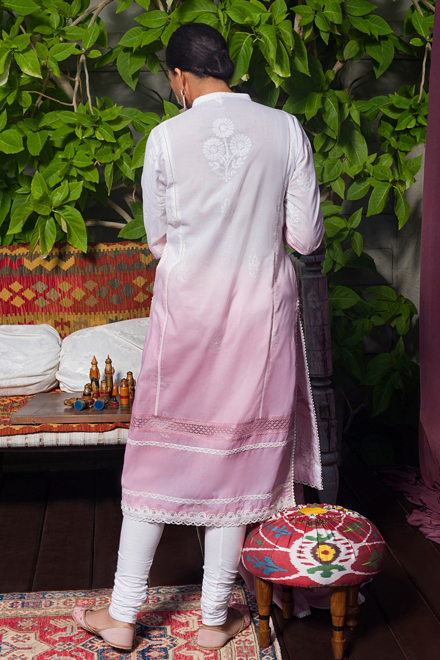 Aafrinish by Niazi Ekra Faiz Elegant Tea Pink Shaded Chikankari Kurta Nadir Toosy