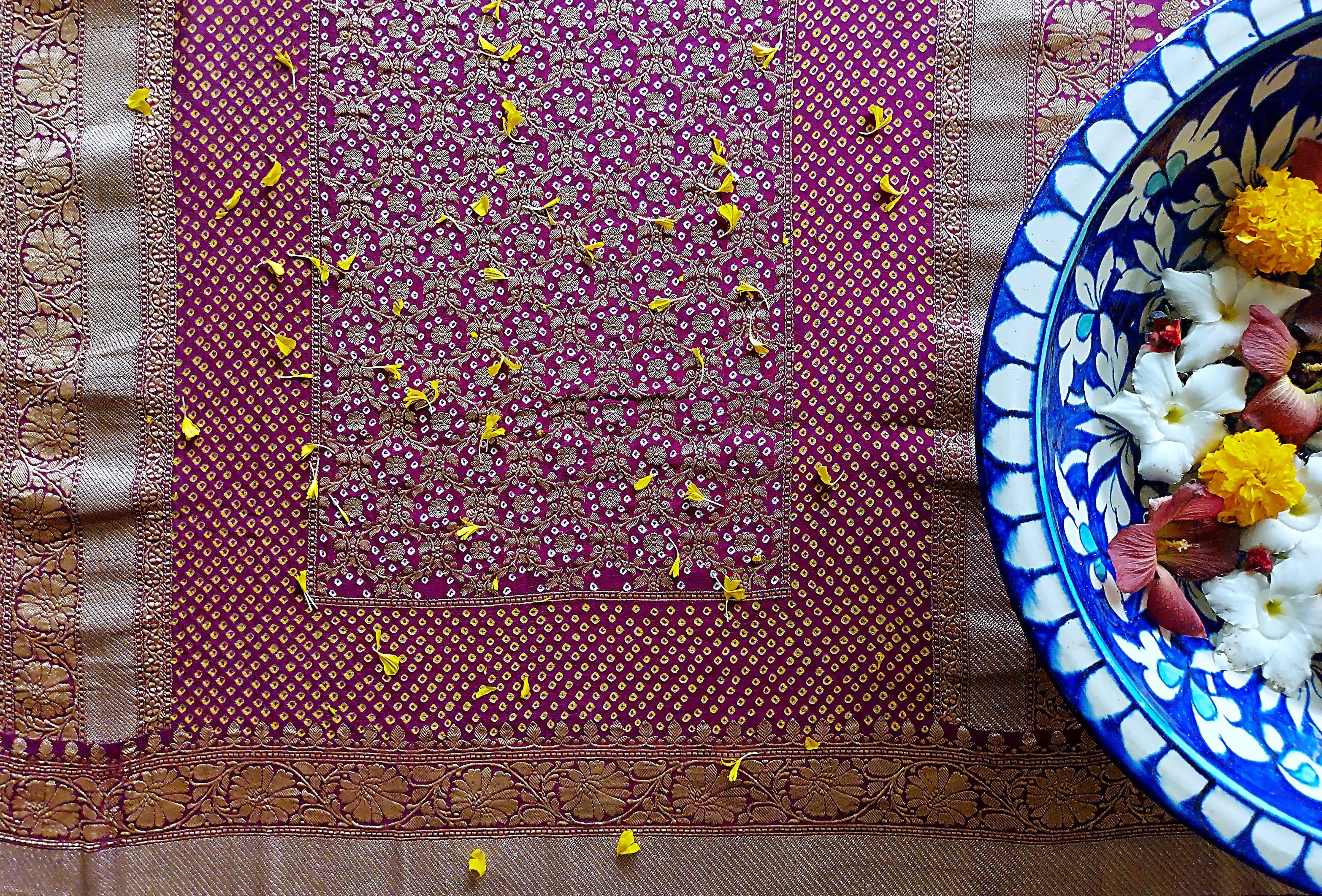 Imperial Purple Kutchi Chundri Saree