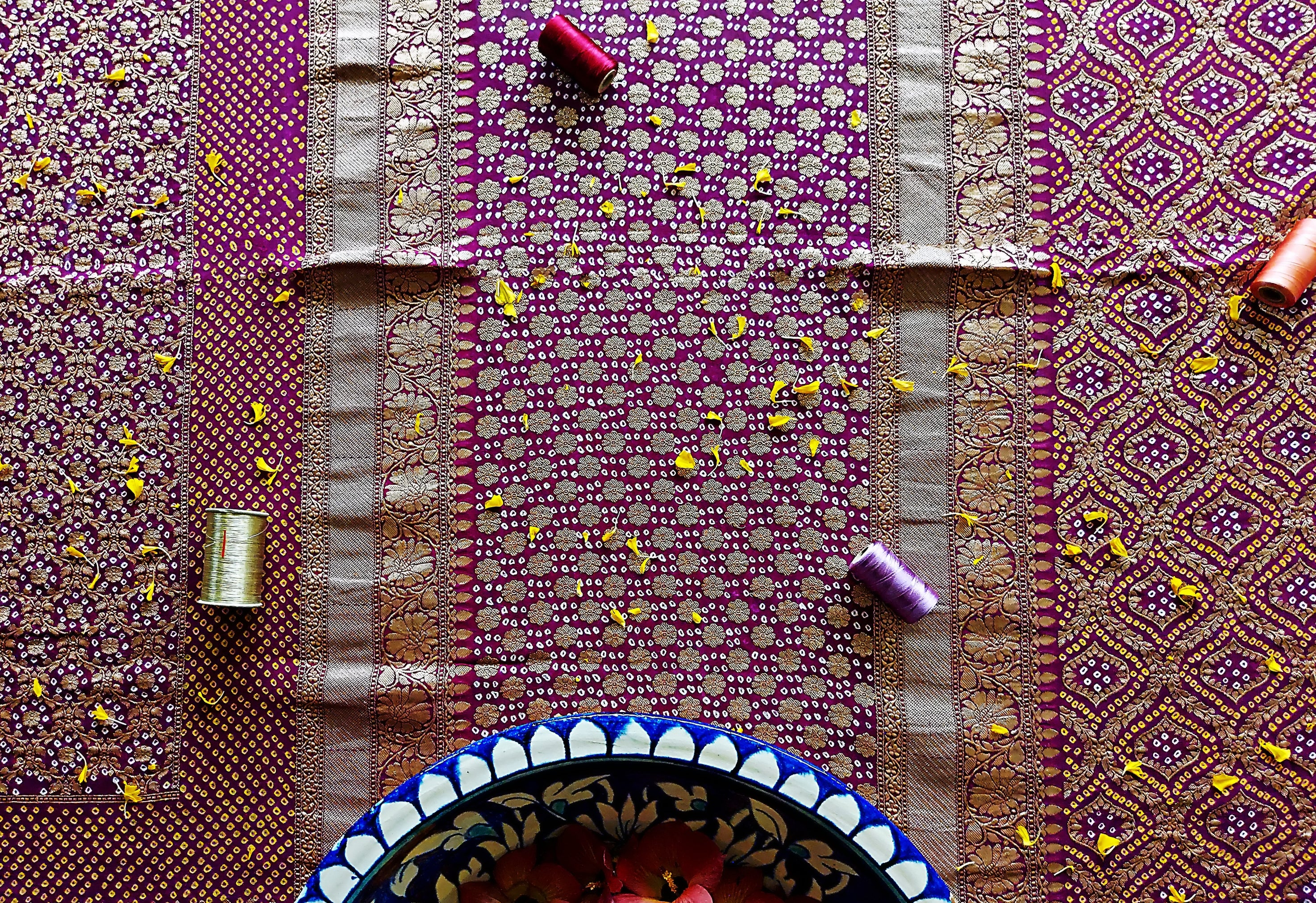 Imperial Purple Kutchi Chundri Saree