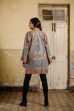 Load image into Gallery viewer, Aamna Ilyas Amna Jacket Embroidery Pakistan Fashion Aafrinish Grey Kimono Short Jacket Fine hand embroidery kashmiri 
